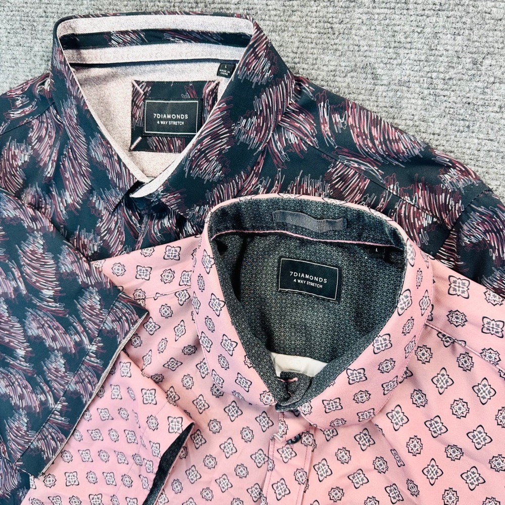 [Lot of 2]7Diamonds Men's L 4-Way Stretch Button Up Shirt Performance Sweat Wick